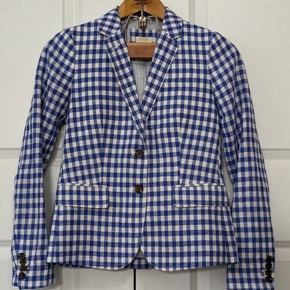 NEW J. Crew Blue Gingham Campbell Linen Blazer Preppy Check Coastal 10 - Picture 4 of 7